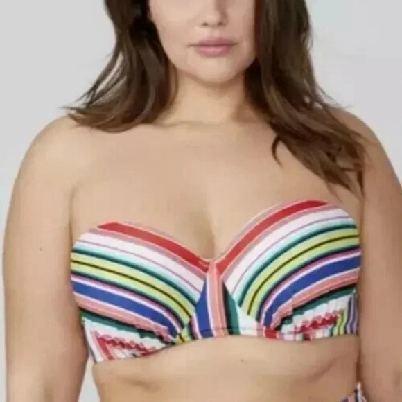 Swim By Cacique Bikini Top Bandeau Underwire Striped Multicolor size 46DDD - Picture 2 of 11